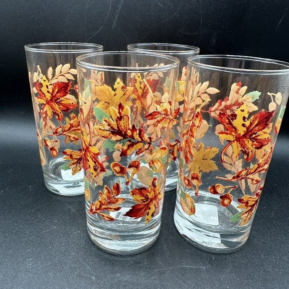 Greenbrier Autumn Fall Leaves Acorns Drinking Glasses Tumblers 16.3 oz Set of 4 - Picture 3 of 9